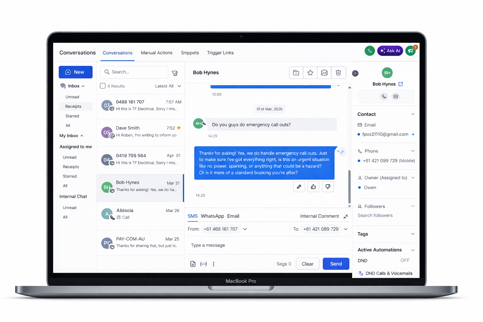 All missed call conversations in unified inbox