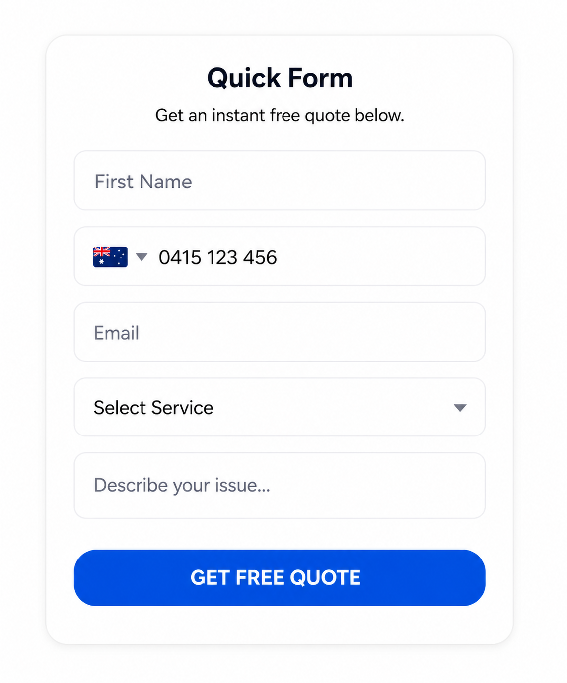 Online enquiry form on tradie website