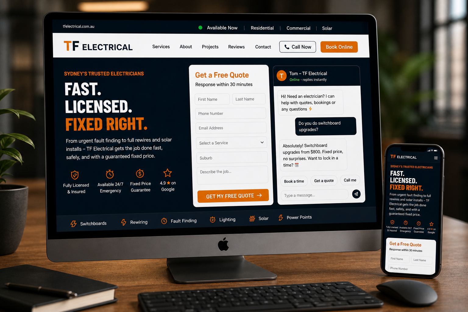 Tradie website on desktop and mobile