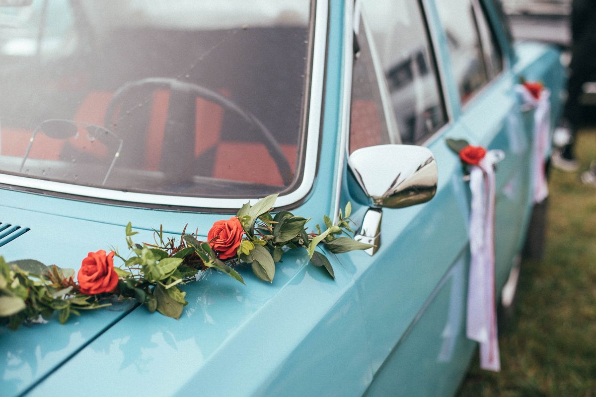 Engagement · Flowers on Blue Car