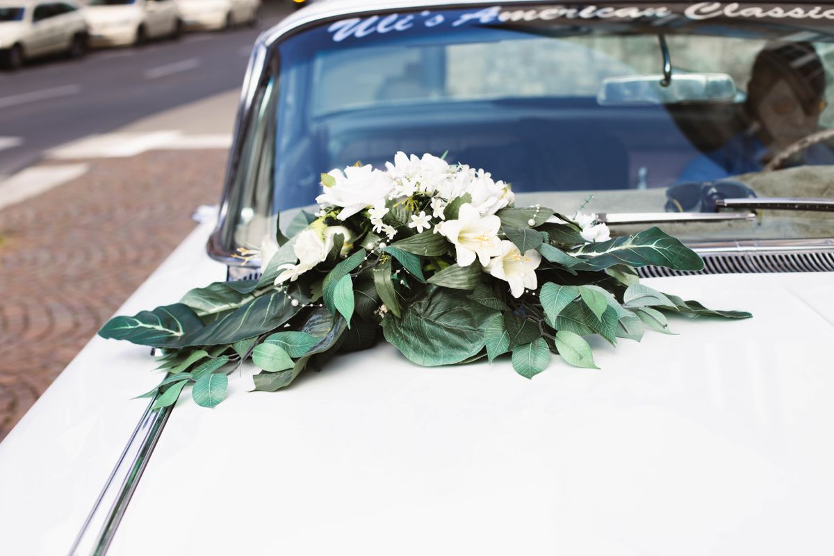 Wedding · White Car, Floral Hood