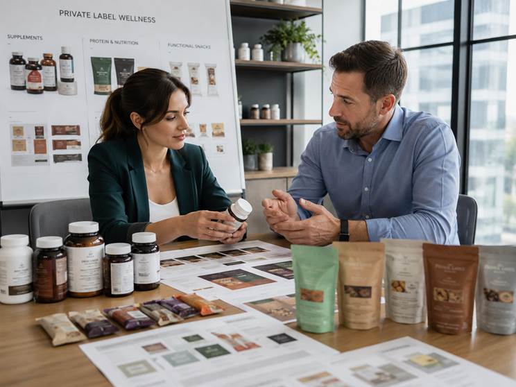 Product design discussion for private label wellness products and retail-ready packaging.