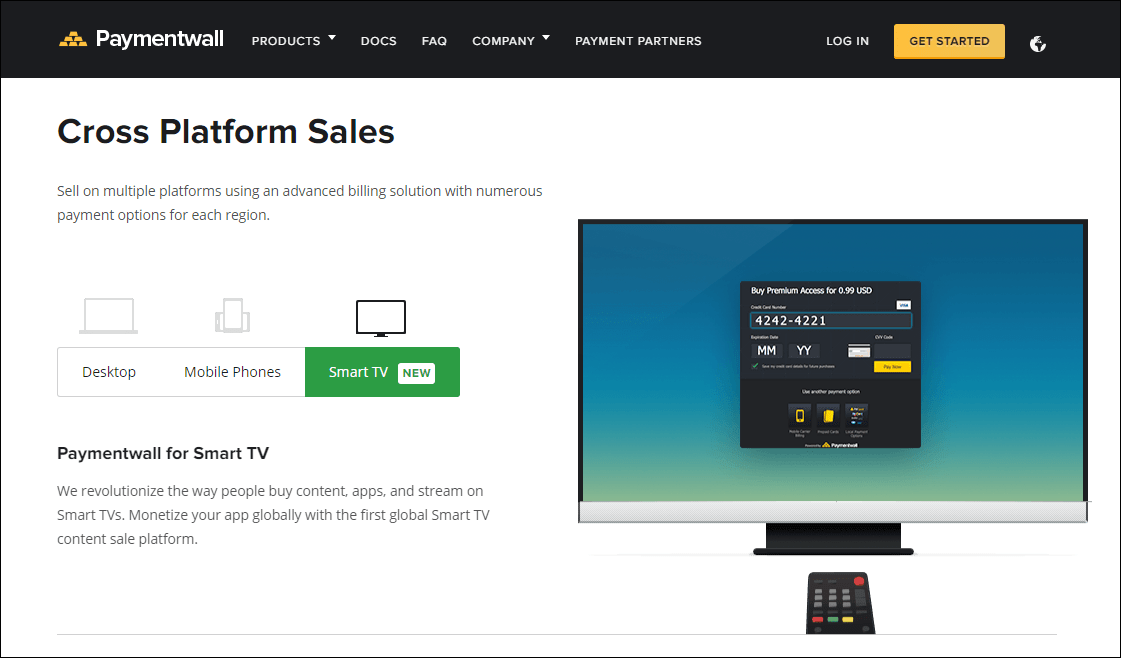 Screenshot of Paymentwall's smart TV solution