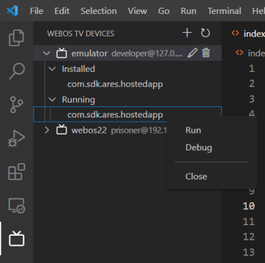 Screenshot showing how to close an hosted app