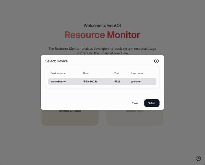 Selecting a device in the Resource Monitor