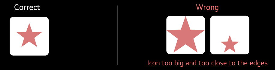 Good and bad example of icon position and size