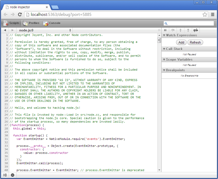 Screenshot of Node Inspector