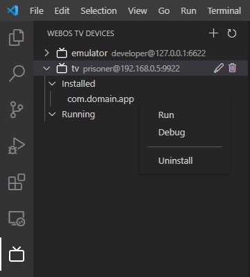 Screenshot shown the 'Debug' menu to inspect the app