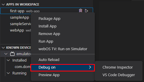 Debug app on webOS Studio