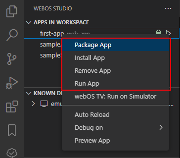 Package app in APPS IN WORKSPACE view 