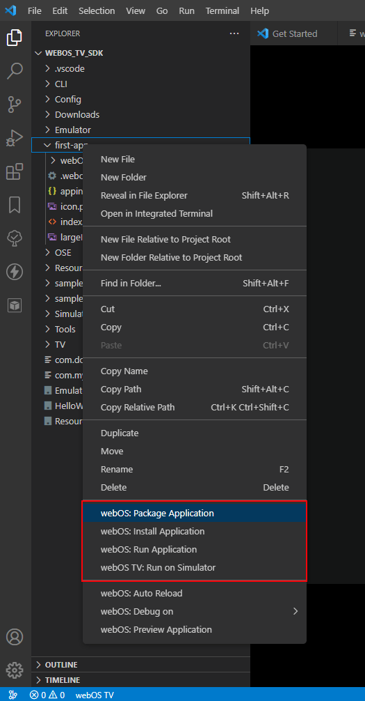 Package app in VS Code Explorer view