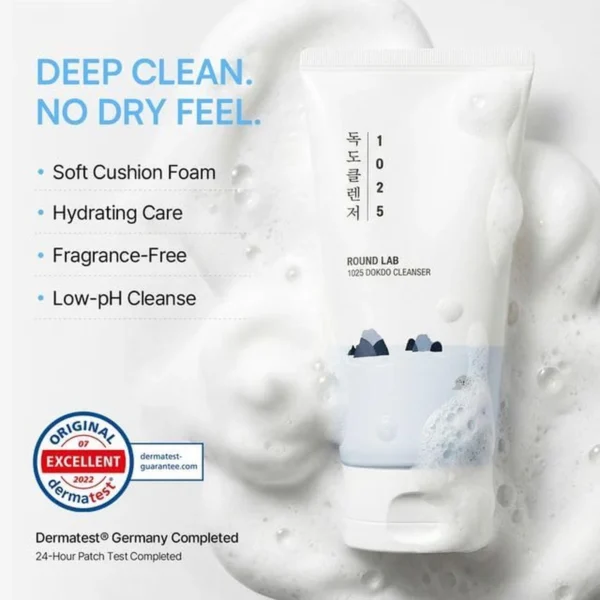 ROUND LAB 1025 Dokdo Cleanser 150ml | Low pH 5.0–6.0 + Deep Sea Water + Hyaluronic Acid | Gentle Hydrating Facial Cleanser 4