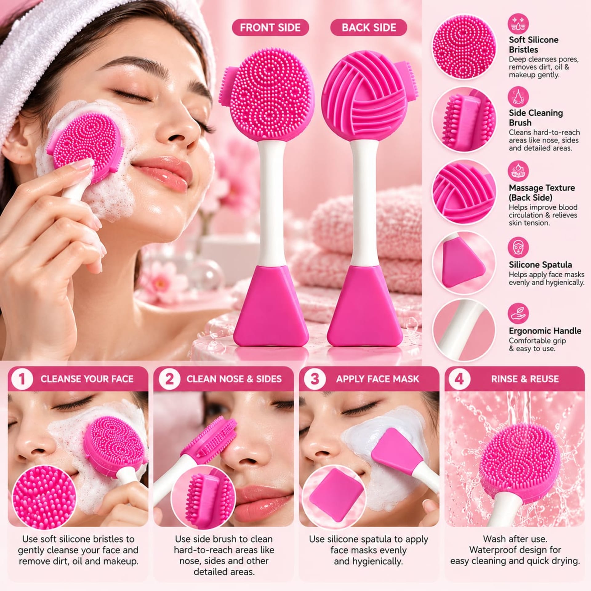 Multi Pore Brush Mask Applicator | 4-in-1 Silicone Jelly Brush