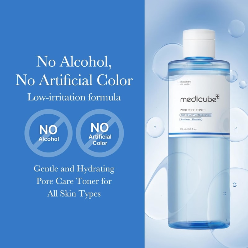 medicube Zero Pore Toner I Exfoliating & Hydrating Blue Bottle Water Toner with AHA, BHA, PHA, Niacinamide, and Panthenol | Korean Skin Care for Pores, Texture, and Moisture Care (8.45 fl. oz.) 8