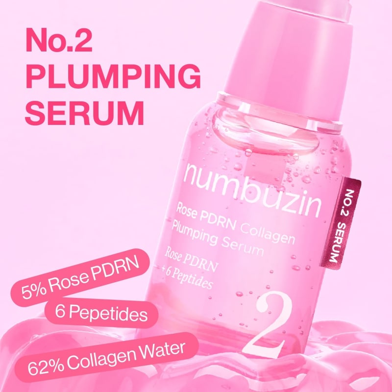 numbuzin No.2 Serum | Rose PDRN Collagen Plumping Serum | Glowing, Hydrating, Firming, Korean Skincare | Collagen, Peptides, PDRN | for Dry, Combination skin | 1.01 fl.oz. 2