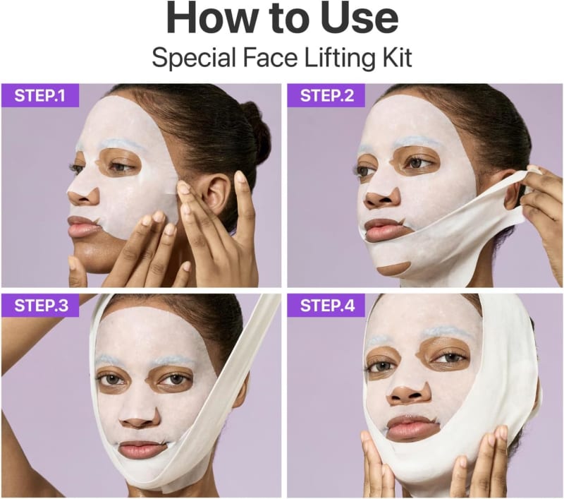 numbuzin No.9 Sheet Mask | NAD+ BIO Lifting-sil Full Face Mask | Improves Jawline, Jowls, Wrinkles, Neck Lines | Peptides, NAD+, Collagen | Skin Firmness | 4 Sheets + Lifting Band 3