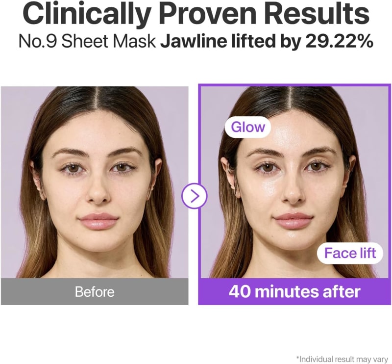 numbuzin No.9 Sheet Mask | NAD+ BIO Lifting-sil Full Face Mask | Improves Jawline, Jowls, Wrinkles, Neck Lines | Peptides, NAD+, Collagen | Skin Firmness | 4 Sheets + Lifting Band 5