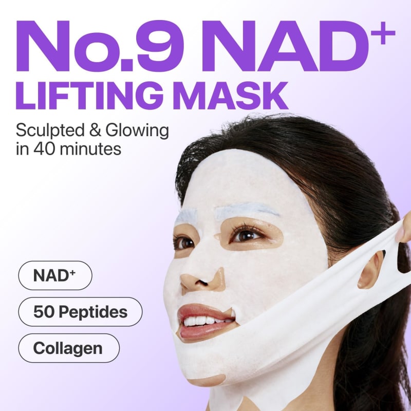 numbuzin No.9 Sheet Mask | NAD+ BIO Lifting-sil Full Face Mask | Improves Jawline, Jowls, Wrinkles, Neck Lines | Peptides, NAD+, Collagen | Skin Firmness | 4 Sheets + Lifting Band 6