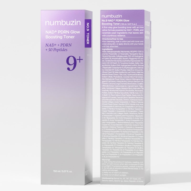 numbuzin No.9 Toner | NAD+ PDRN Glow Boosting Toner | Glowing, Firming, Hydrating, Elasticity, Wrinkles, Fine Lines, Korean Skincare | Salmon PDRN, Peptides, NAD | Essence for Dry Skin | 5.07 fl. Oz 5