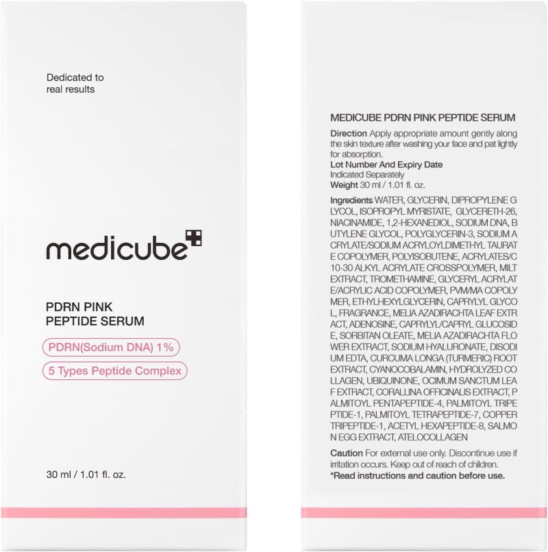 MEDICUBE PDRN Pink Peptide Serum 30ml | 10,000ppm Salmon PDRN + 5 Peptide Complex | Firming, Hydrating & Brightening Glow Serum 3