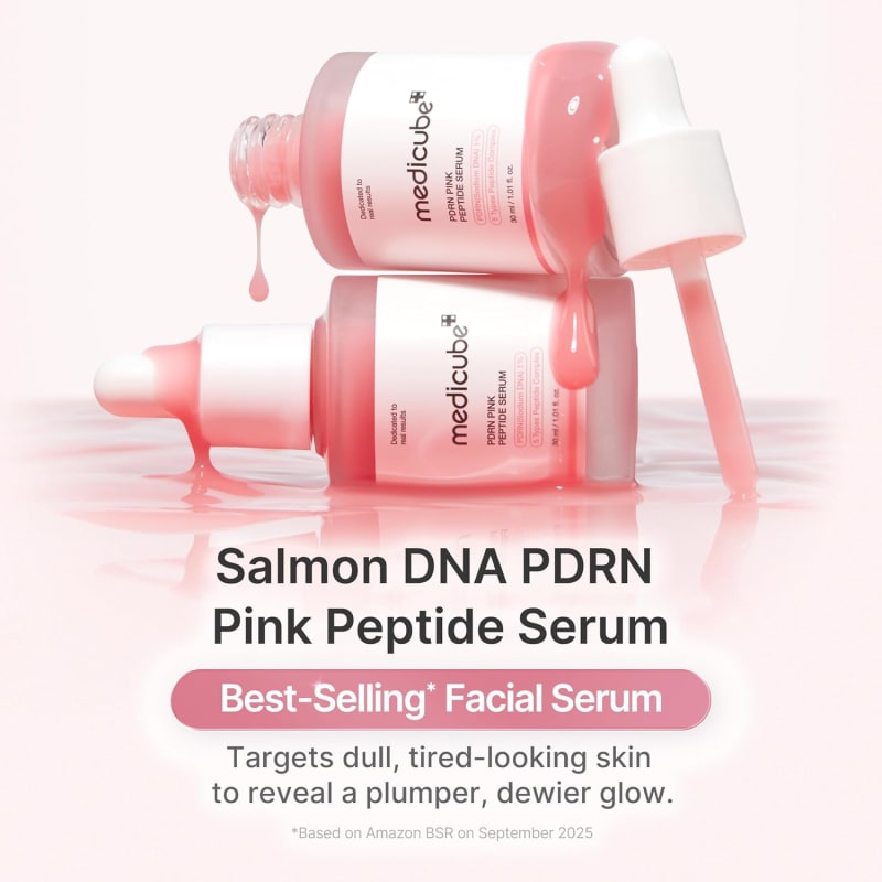 MEDICUBE PDRN Pink Peptide Serum 30ml | 10,000ppm Salmon PDRN + 5 Peptide Complex | Firming, Hydrating & Brightening Glow Serum 4