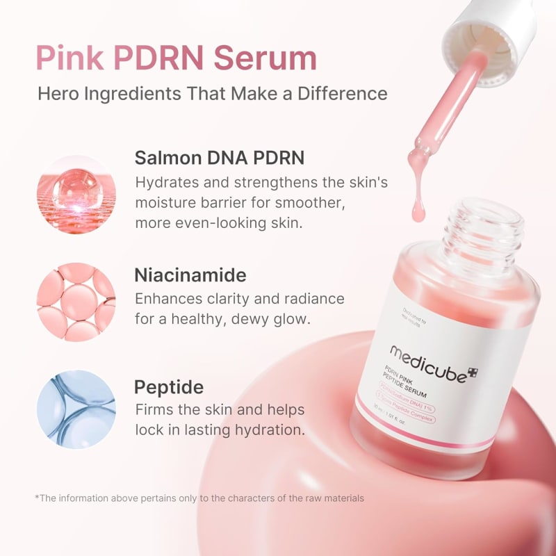 MEDICUBE PDRN Pink Peptide Serum 30ml | 10,000ppm Salmon PDRN + 5 Peptide Complex | Firming, Hydrating & Brightening Glow Serum 5