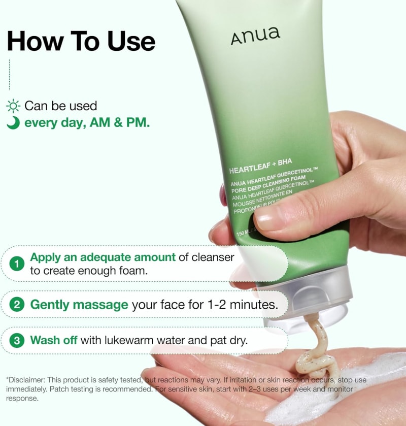ANUA Heartleaf Quercetinol Pore Deep Cleansing Foam 150 ml | Deep Pore & Sebum Cleansing | Heartleaf + Quercetin | Gentle Exfoliating Face Wash 2