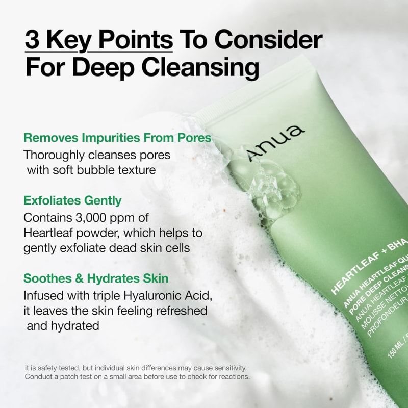 ANUA Heartleaf Quercetinol Pore Deep Cleansing Foam 150 ml | Deep Pore & Sebum Cleansing | Heartleaf + Quercetin | Gentle Exfoliating Face Wash 5