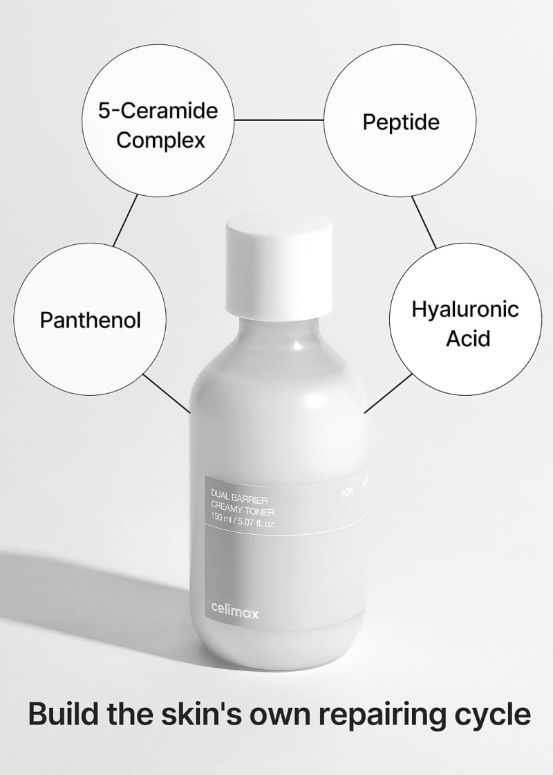 CELIMAX Dual Barrier Creamy Toner 150ml | 5 Ceramides + Panthenol + Aquatide Peptide | Hydrating & Skin Barrier Repair Toner 3