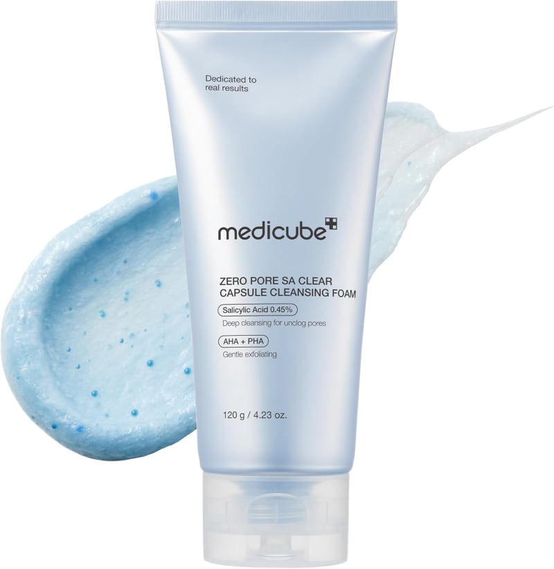Medicube Zero Pore Clear Blue Capsule Cleanser 120g | 0.45% Salicylic Acid + AHA BHA PHA | Pore & Blackhead Cleansing Foam 1