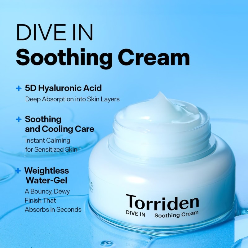 TORRIDEN DIVE-IN Low-Molecular Hyaluronic acid Soothing Cream 3.38 fl oz | Facial Moisturizer Gel for Sensitive, Dry Skin | Fragrance-free, Alcohol-free, No Colorants | Vegan, Clean, Cruelty-Free 4