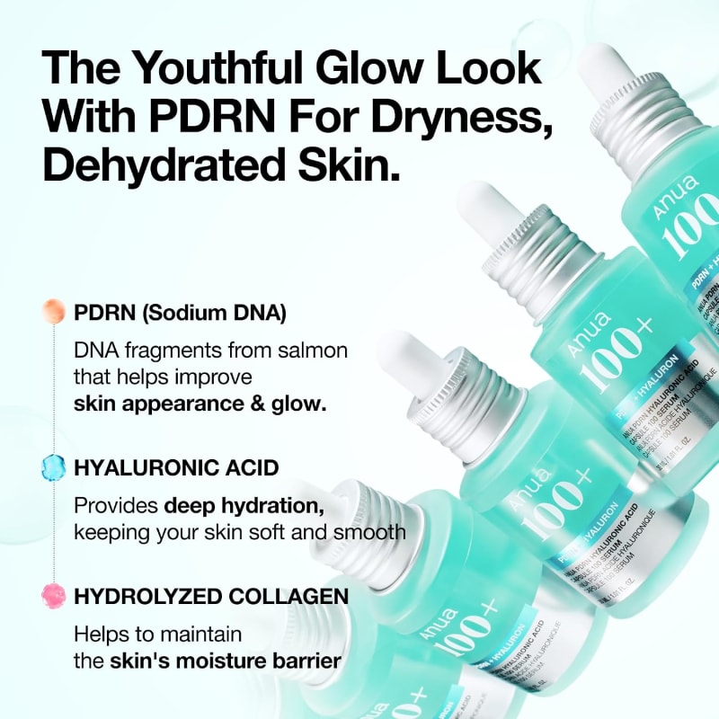 ANUA PDRN Hyaluronic Acid Capsule 100 Serum 30ml | 100ppm Salmon PDRN + 3% Hyaluronic Acid | Hydrating, Plumping & Firming Glow Serum 3