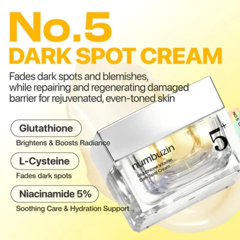 numbuzin No.5+ Glutathione Vitamin Dark Spot Cream 50ml | Niacinamide + Glutathione | Brightening & Dark Spot Care 3