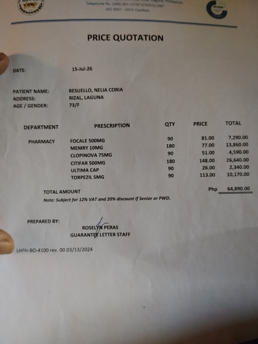 Please help Nanay Nelia's for her Brain stroke continues medication. - Image 1