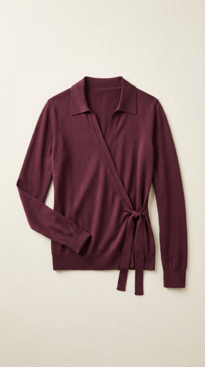 Auralia Baby Cashmere Polo Wrap in Deep Fig, front view, showing polo collar and self-tie closure