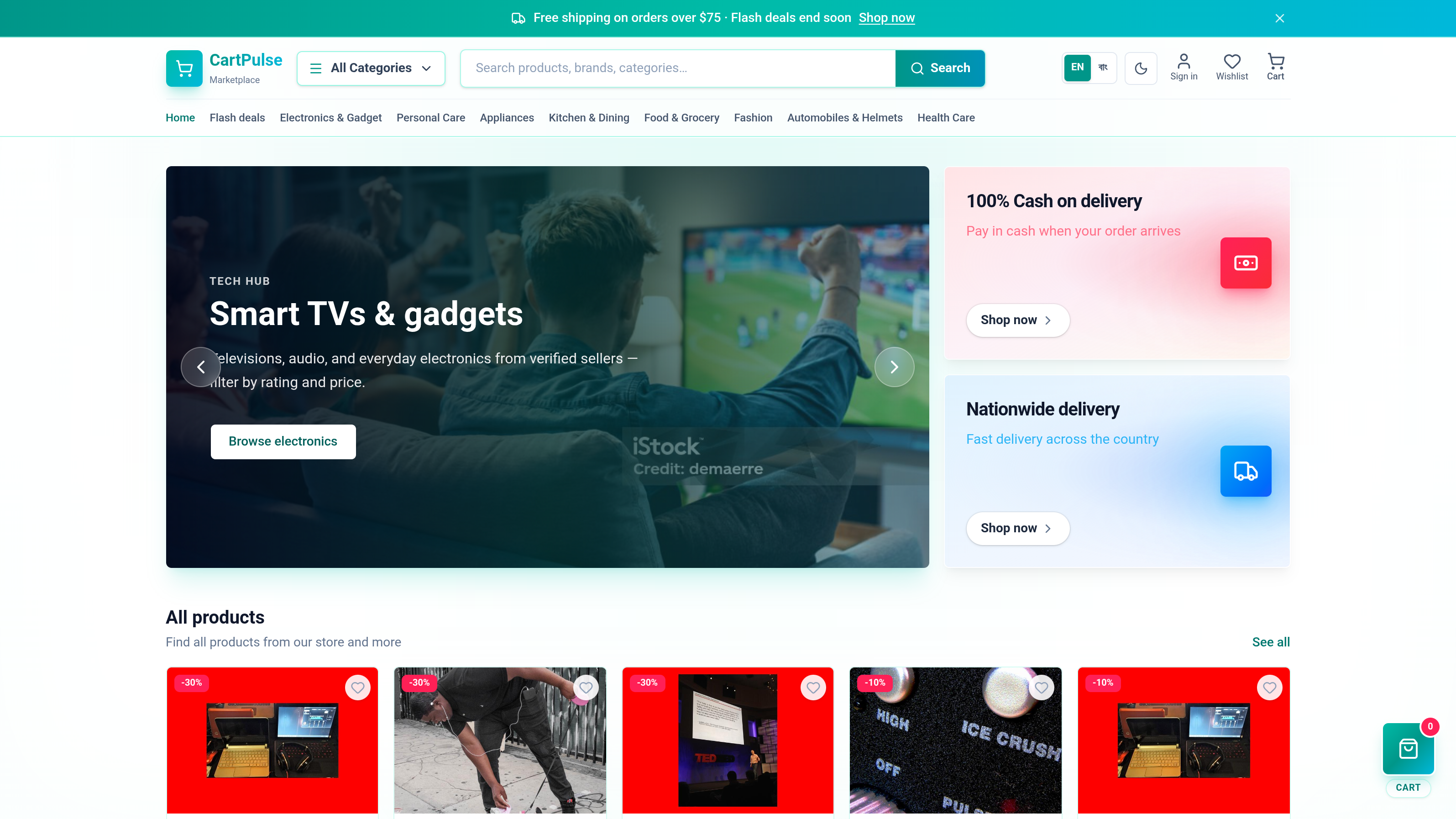 CartPulse Marketplace — storefront preview