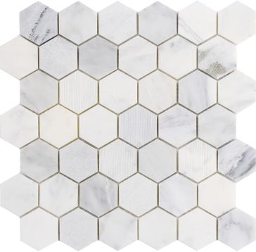 Emser Marble Winter Frost 2 Inch Hexagon Mix Mosaic 12x12