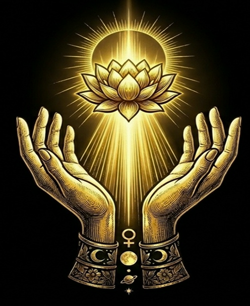 Две руки и лотос над ними как солнце