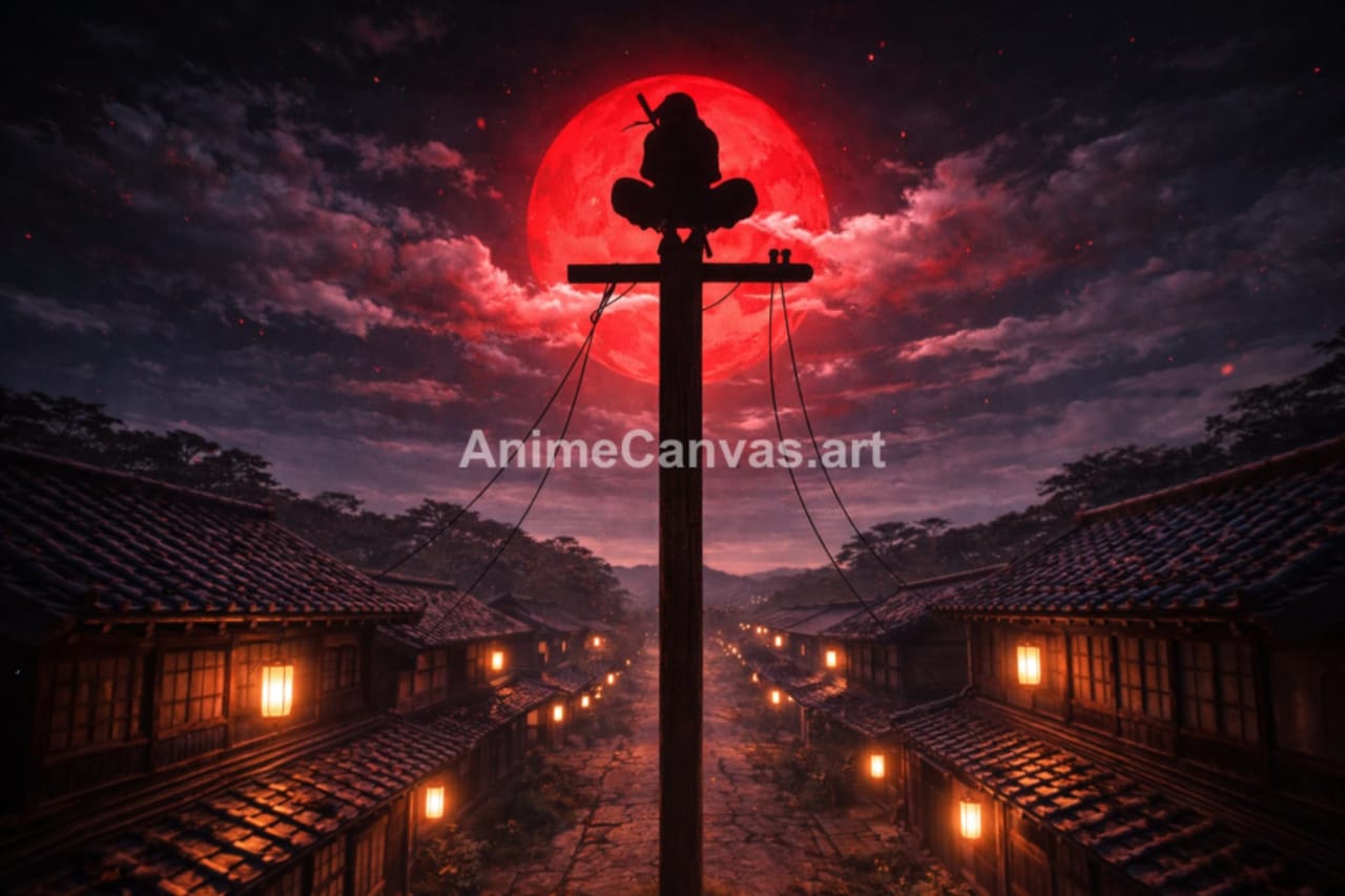 Itachi Uchiha Clan Massacre Wallpaper — Red Moon Tragedy Scene anime wallpaper, desktop HD, fan-made