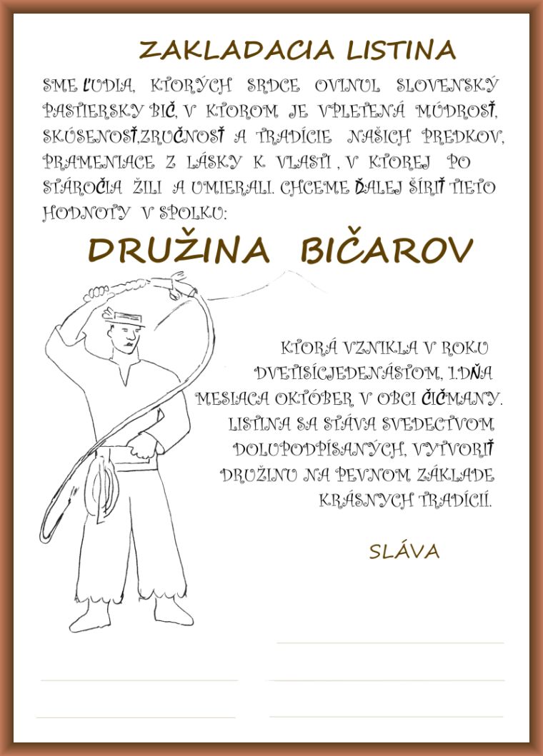 Zakladacia listina školy plieskania bičom