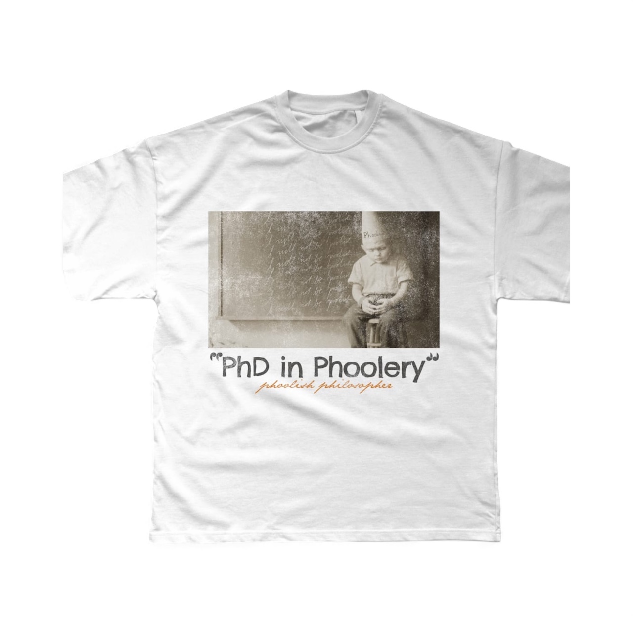 Dunce Boy Tee white t-shirt with PhD in Phoolery vintage photo graphic