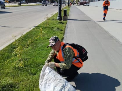 Фотофакт: как стригут газоны на проспекте Ленина