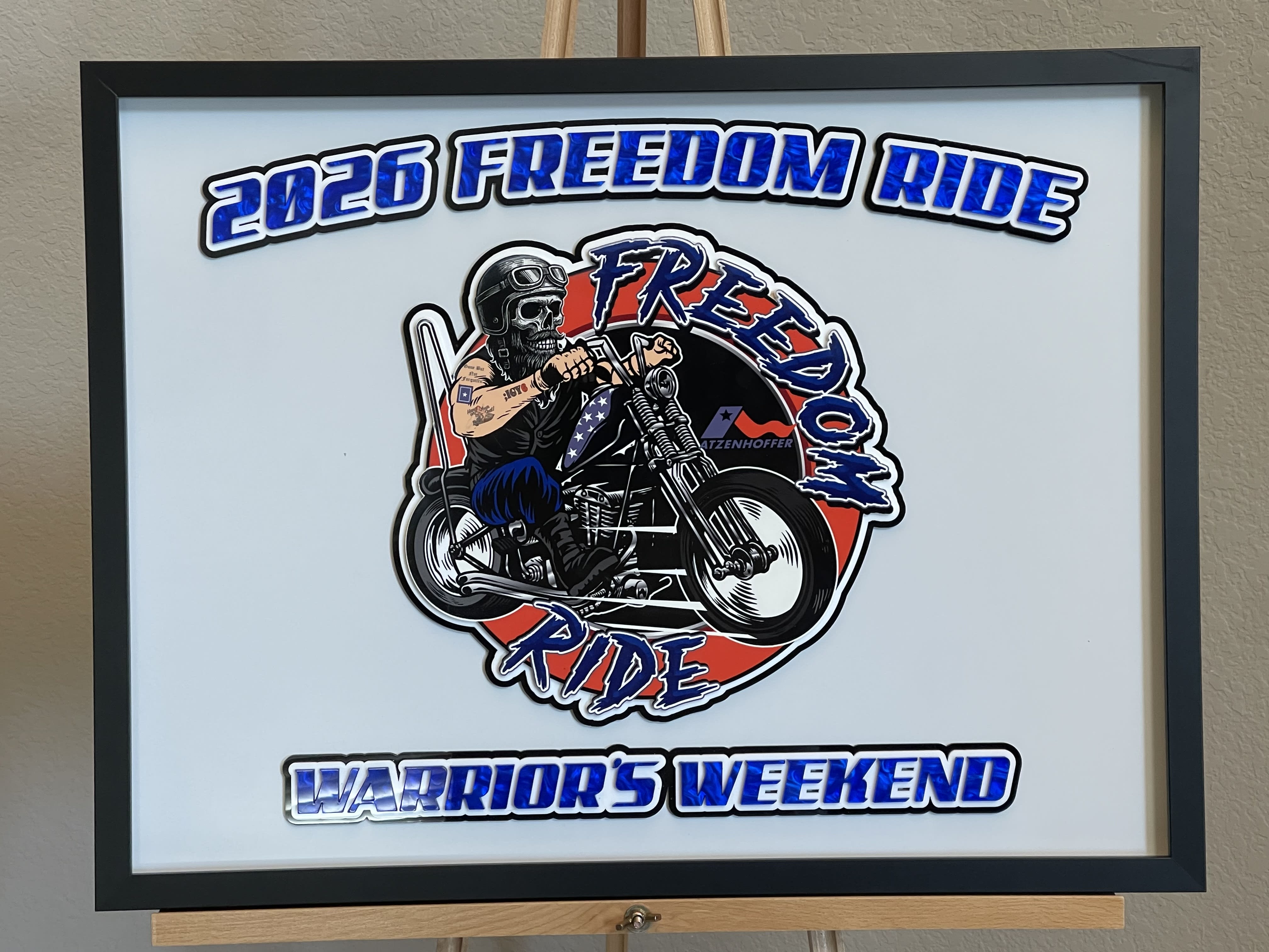 Warrior's Weekend Freedom Ride 2026 custom layered acrylic sign