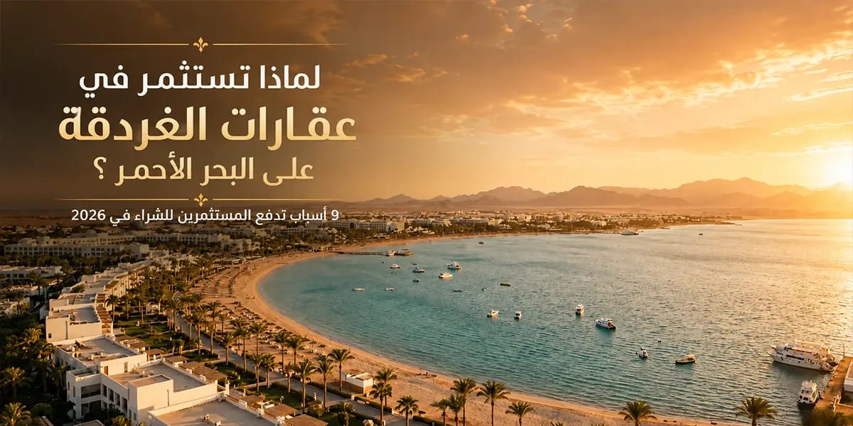 Aerial view of Hurghada's Red Sea coastline showcasing luxury resorts and investment opportunities in Egypt's growing property market.