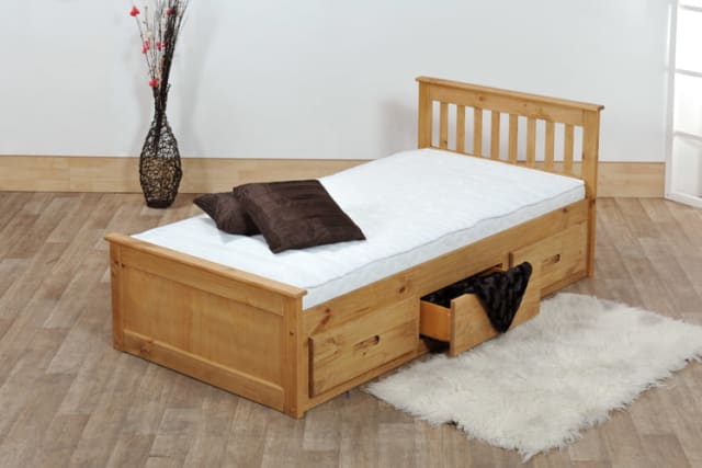 Single Pine Bed with Drawers