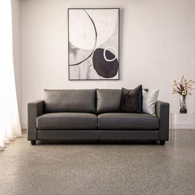 Black Leather 2 Seater Sofa