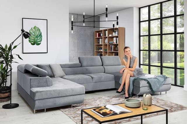Silver U Shaped Sofa