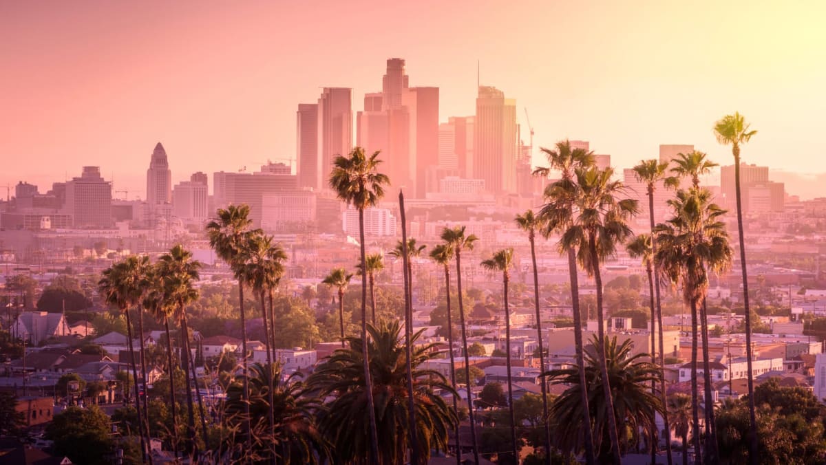 Los Angeles skyline during sunrise