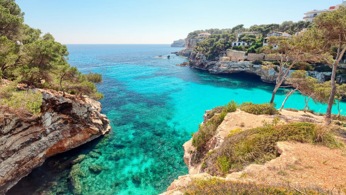 A view of a bay in Mallorce with crystal clear water