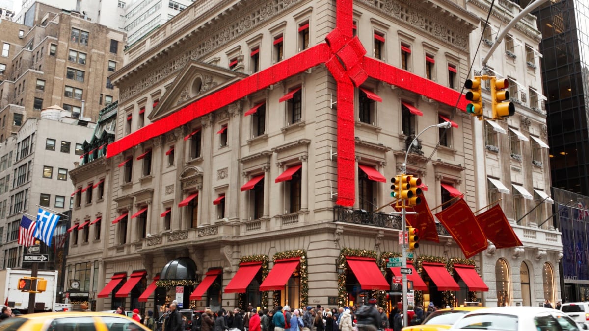 A department store in New York with Christmas decorations.